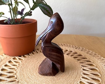 Pelican Statue Wood Bird Sculpture Coastal Style Decor Beach House Decor