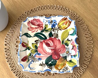 Colorful Floral Plate / Hand Painted Serving Plate / Spring Table Decor / Easter Platter