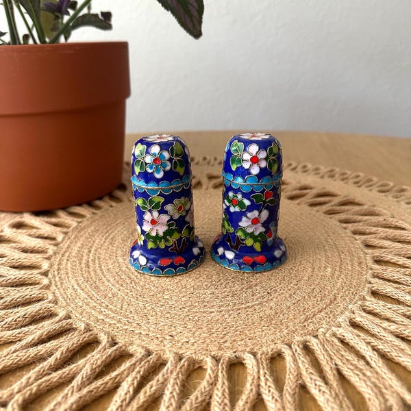 Tarros de esmalte con diseño floral de cloisonné, portapalillos de dientes, portapintalabios vintage, regalo para ella.