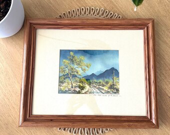 Desert Landscape Watercolor Painting / Palo Verde Cactus Landscape Art