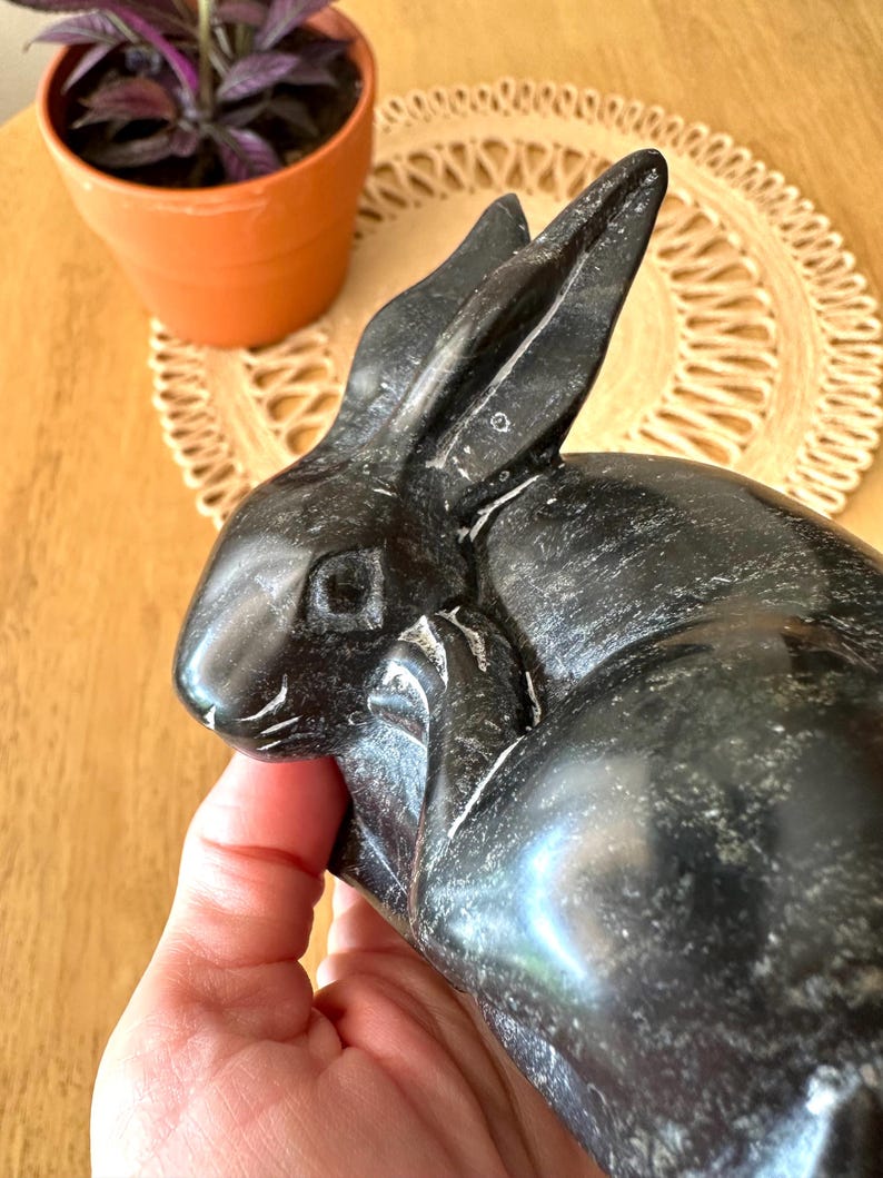 Stone Rabbit Statue Soapstone Bunny Sculpture Animal Bookshelf Decor - Etsy