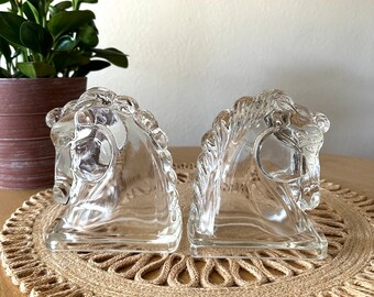 Glass Horse Head Bookends Glass Horse Busts Federal Glass Horse Bookends Art Deco Style Decor