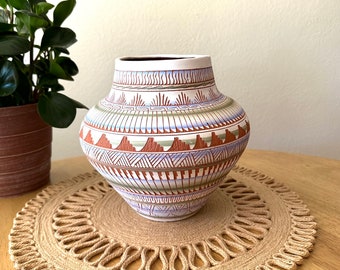 Navajo Pottery Vase Native American Pottery Vase White Ceramic Vase Southwestern Style Decor