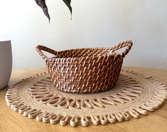 Woven Basket with Handles Woven Fruit Bowl Boho Table Decor Natural Home Decor Neutral Table Decor