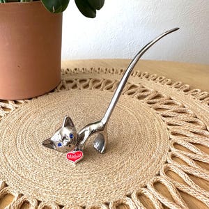 Silver Cat Figure Metal Cat Ring Holder Miniature Cat Lover Gift