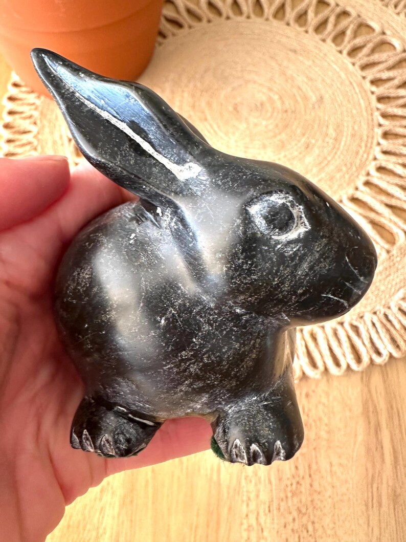 Stone Rabbit Statue Soapstone Bunny Sculpture Animal Bookshelf Decor - Etsy