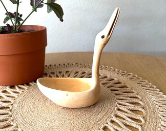 Wooden Bird Bowl Rustic Carved Wood Duck Bowl Kitchen Decor