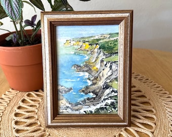 Coastal Landscape Painting Coastline Wstercolor Painting Vintage Wall Art