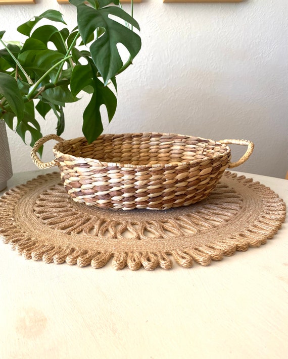 Baskets & Bowls Oval Basket Woven Basket Shallow Basket with Handles ...