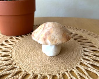 Stone Mushroom Stature Italian Alabaster Mushroom Sculpture Vintage Shelf Decor