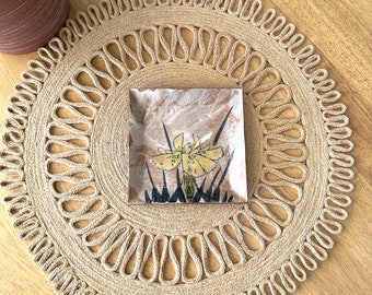 Floral Trinket Dish Ceramic Jewelry Dish Japanese Pottery Plate Yellow Iris Trinket Tray
