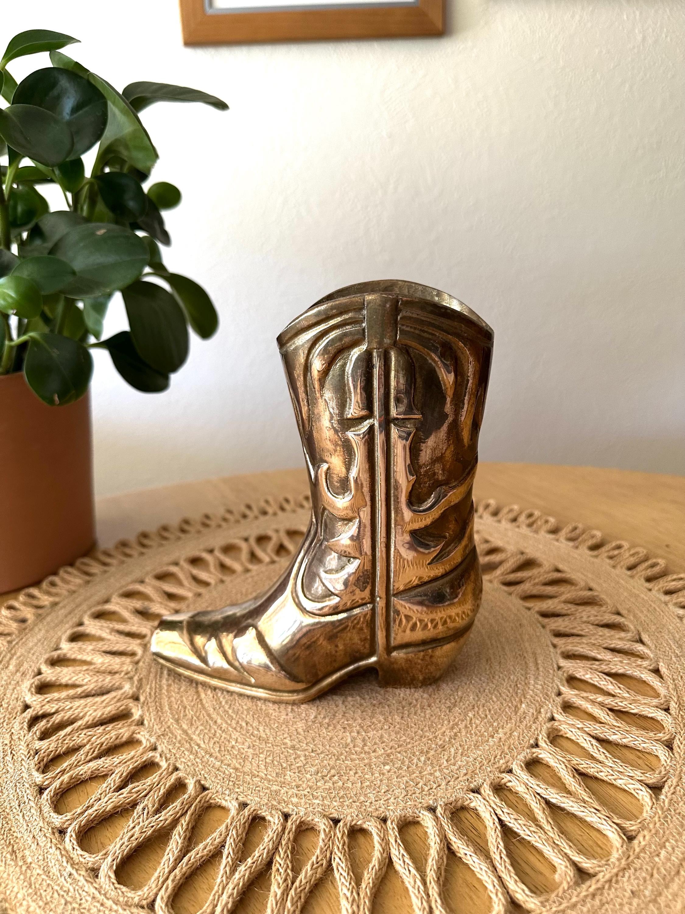 Brass Boot Vase Cowboy Boot Sculpture Table Centerpiece Coffee Table Decor Gift for Him
