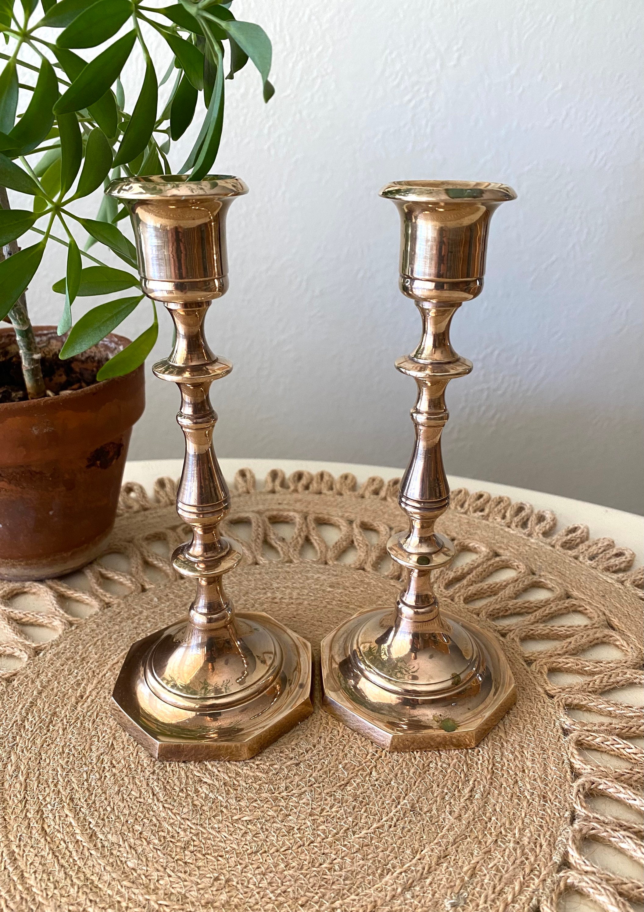 Brass Candlestick Pair / Brass Table Decor / Table Etsy