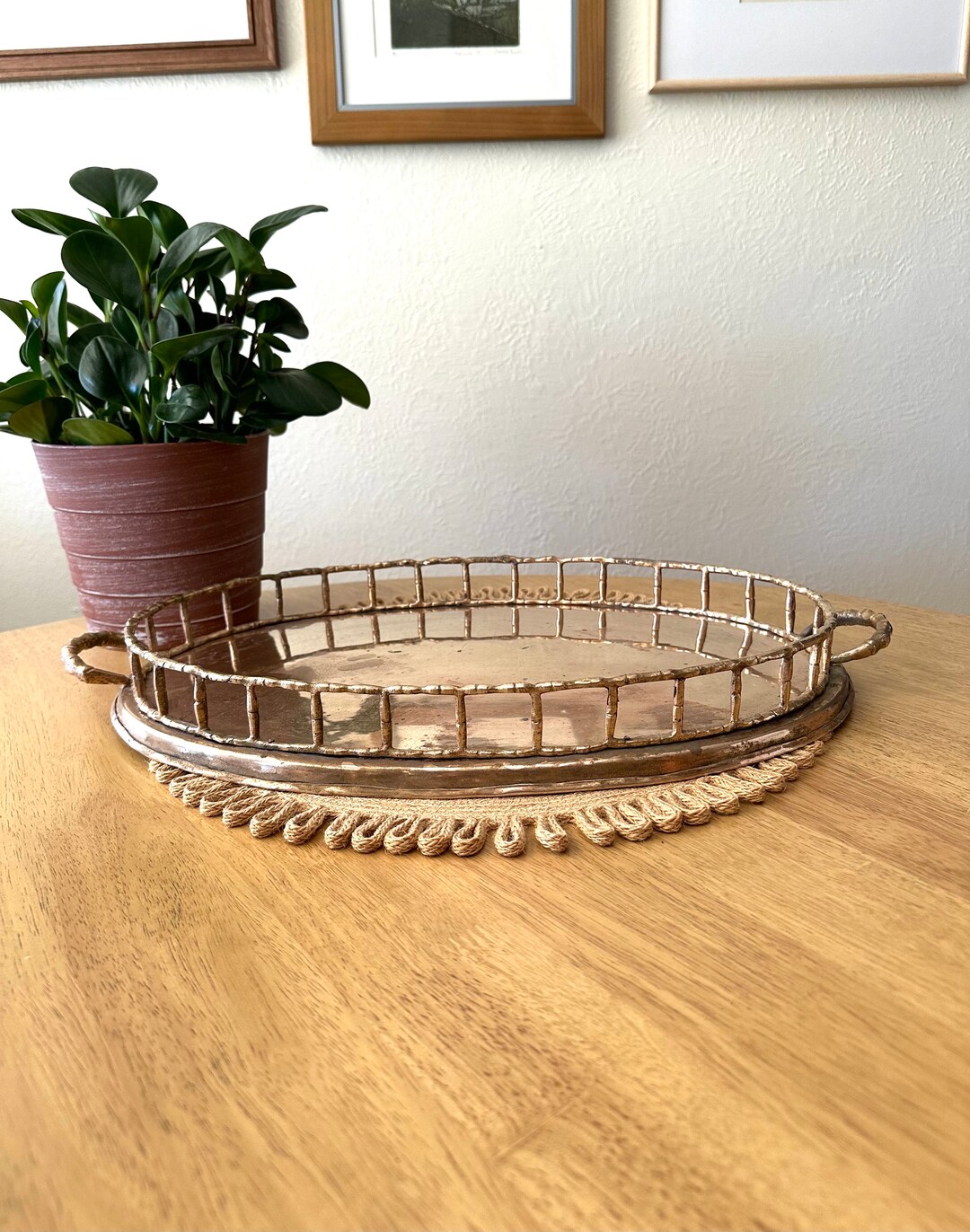 Large Brass Tray Bamboo Brass Tray Brass Table Decor Gold Serving Tray