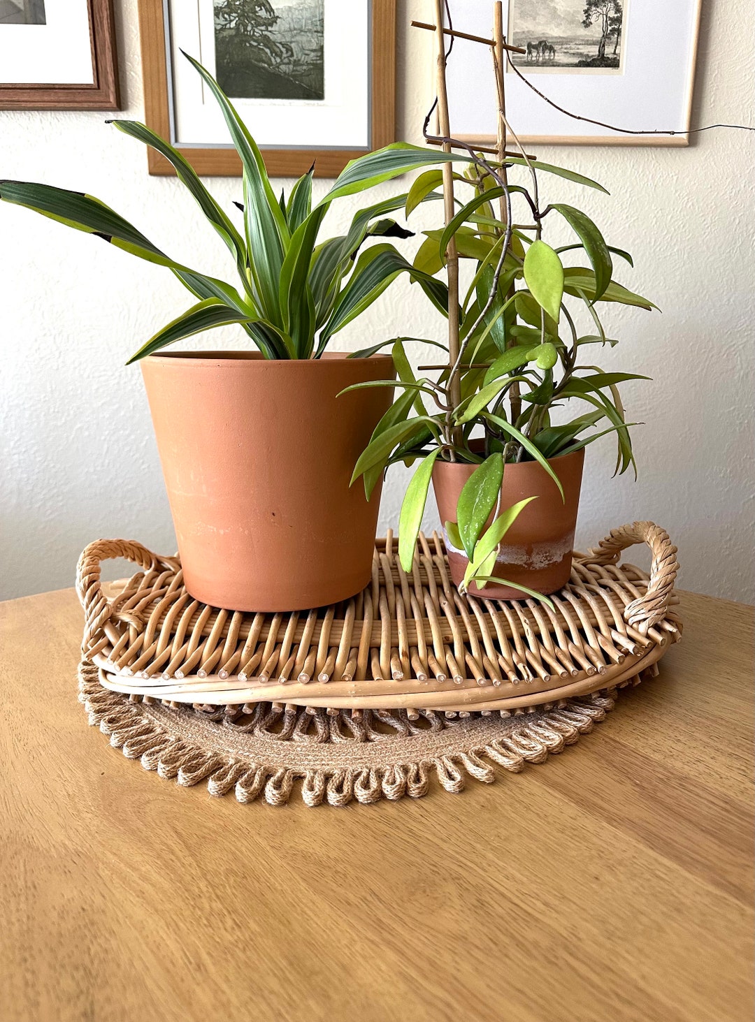 Oval woven tray large wicker tray with handles oval rattan etsy