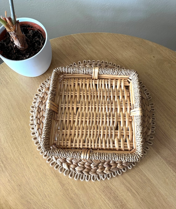 Flat Basket Woven Square Basket Tray Gift Basket Boho Table Decor 