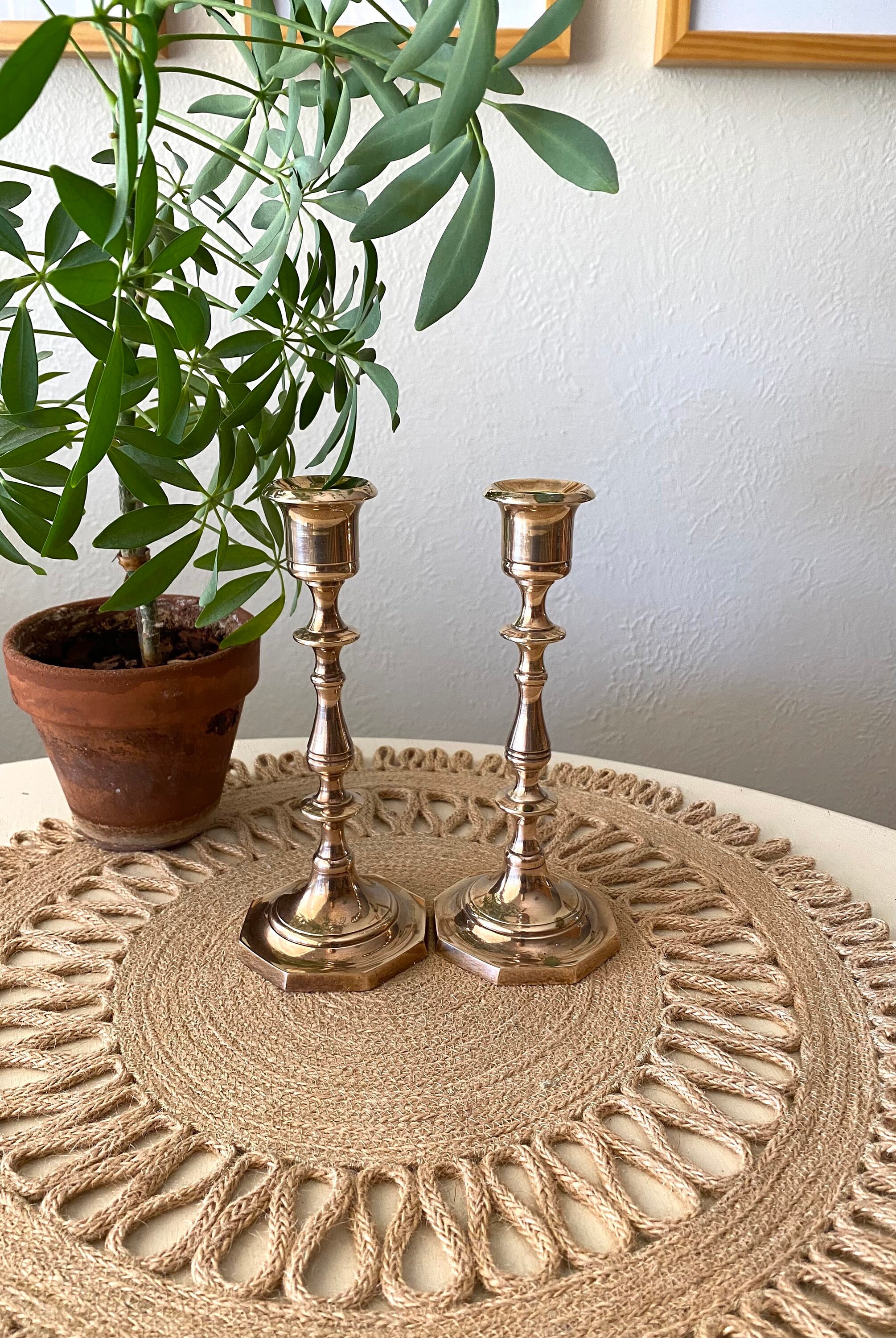 Brass Candlestick Pair / Brass Table Decor / Table Etsy