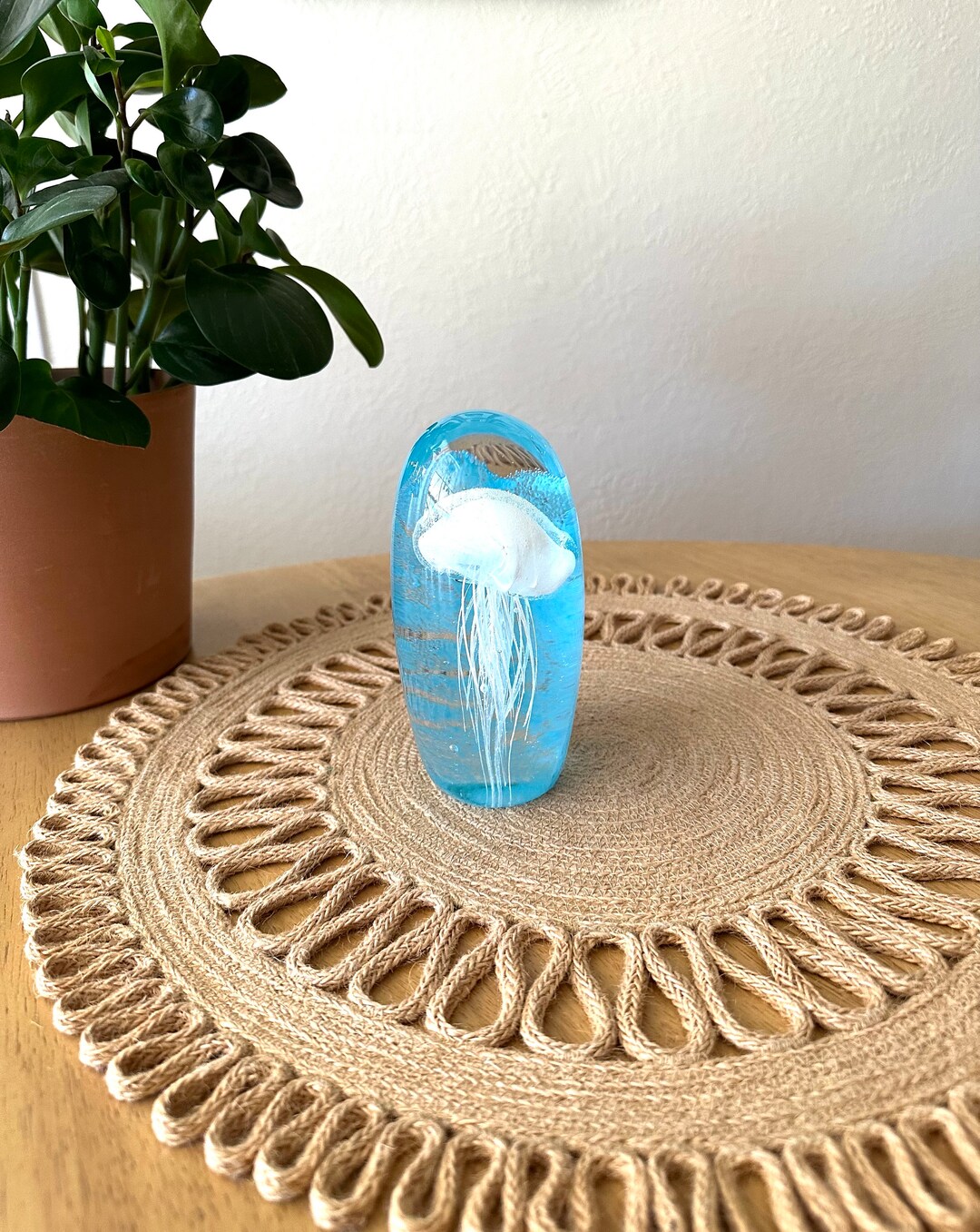 Glass Jellyfish Paperweight Blue Glass Paperweight Coastal Style Decor ...