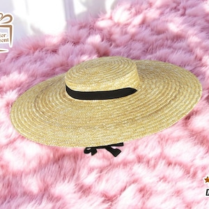 Strohoed met brede rand | Strandfedora voor dames | Zomerzonneklep | Zonnehoed met grote rand | Hoofddeksel met platte bovenkant | Cadeau-idee voor dames
