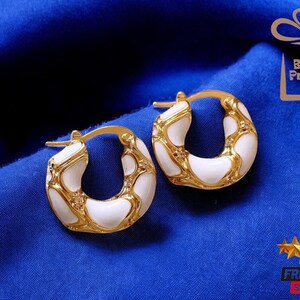 Classic Abstract Earrings | Two-Tone Chunky Hoops | Trendy Charm Ear Dangles | Statement Jewelry Piece | Dazzling Women's Accessory