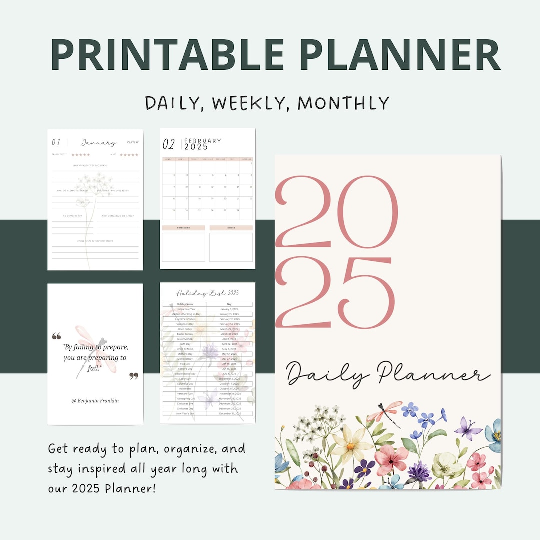 2025 Printable Diary, 2025 Calendar & Planner, Beautiful Floral