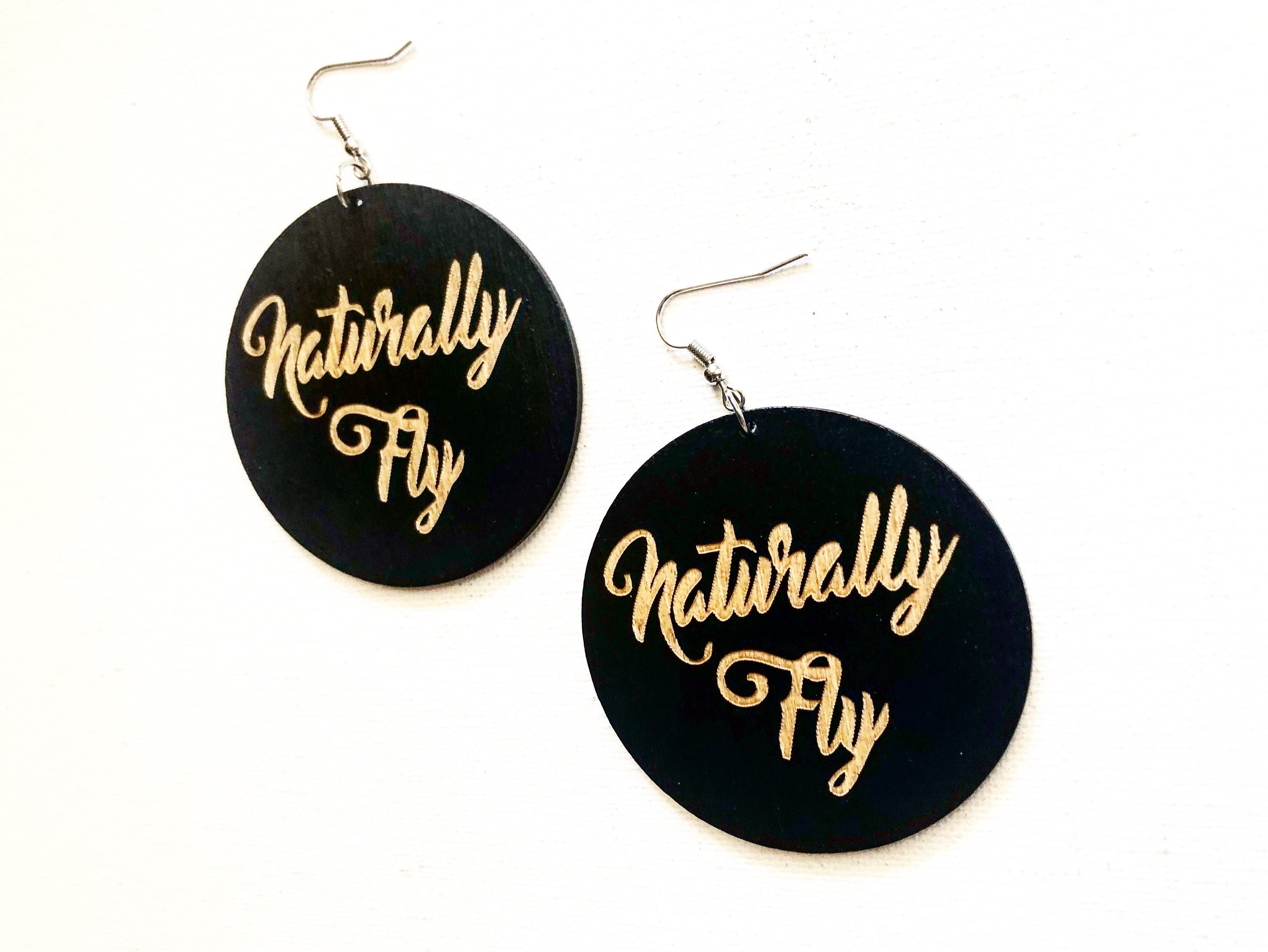 Black Girl Wooden Hoop Earrings with Quote Etsy