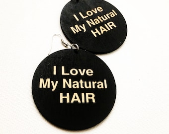 Wooden Hoop Earrings | Black Wooden Hoop Earrings with Quote | Natural Hair