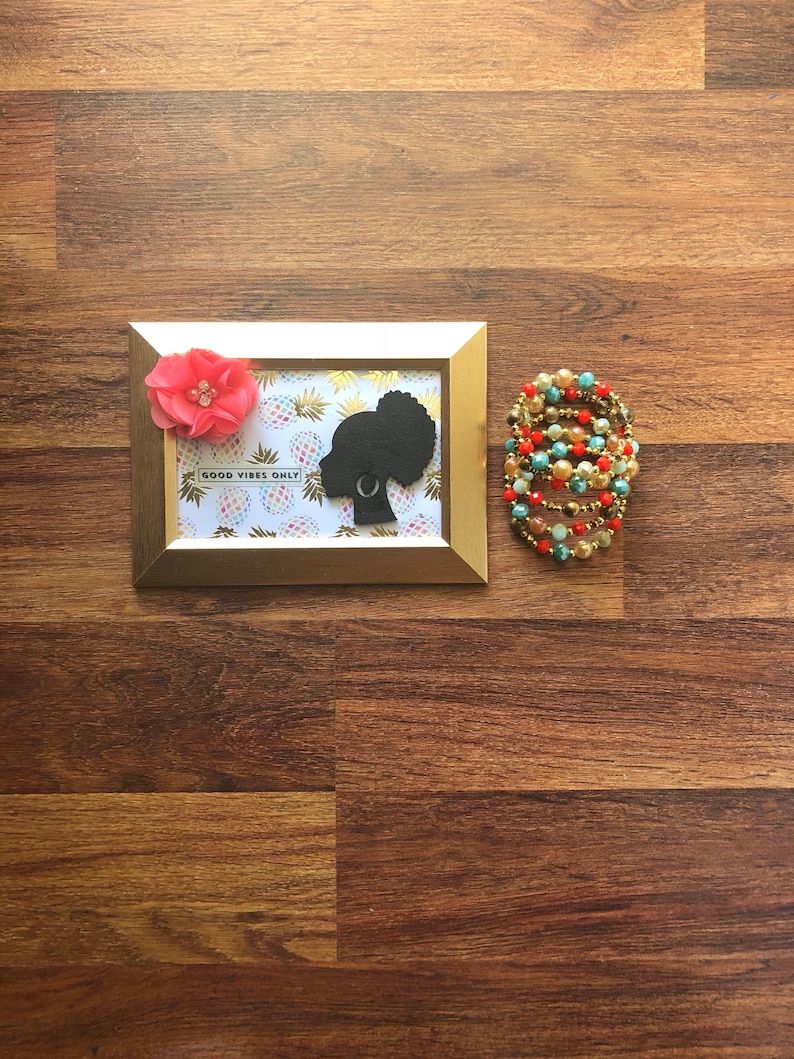 0060PFB Good Vibes Only encouragement for women gifts for her natural hair gifts for bridesmaids picture frame beaded bracelet