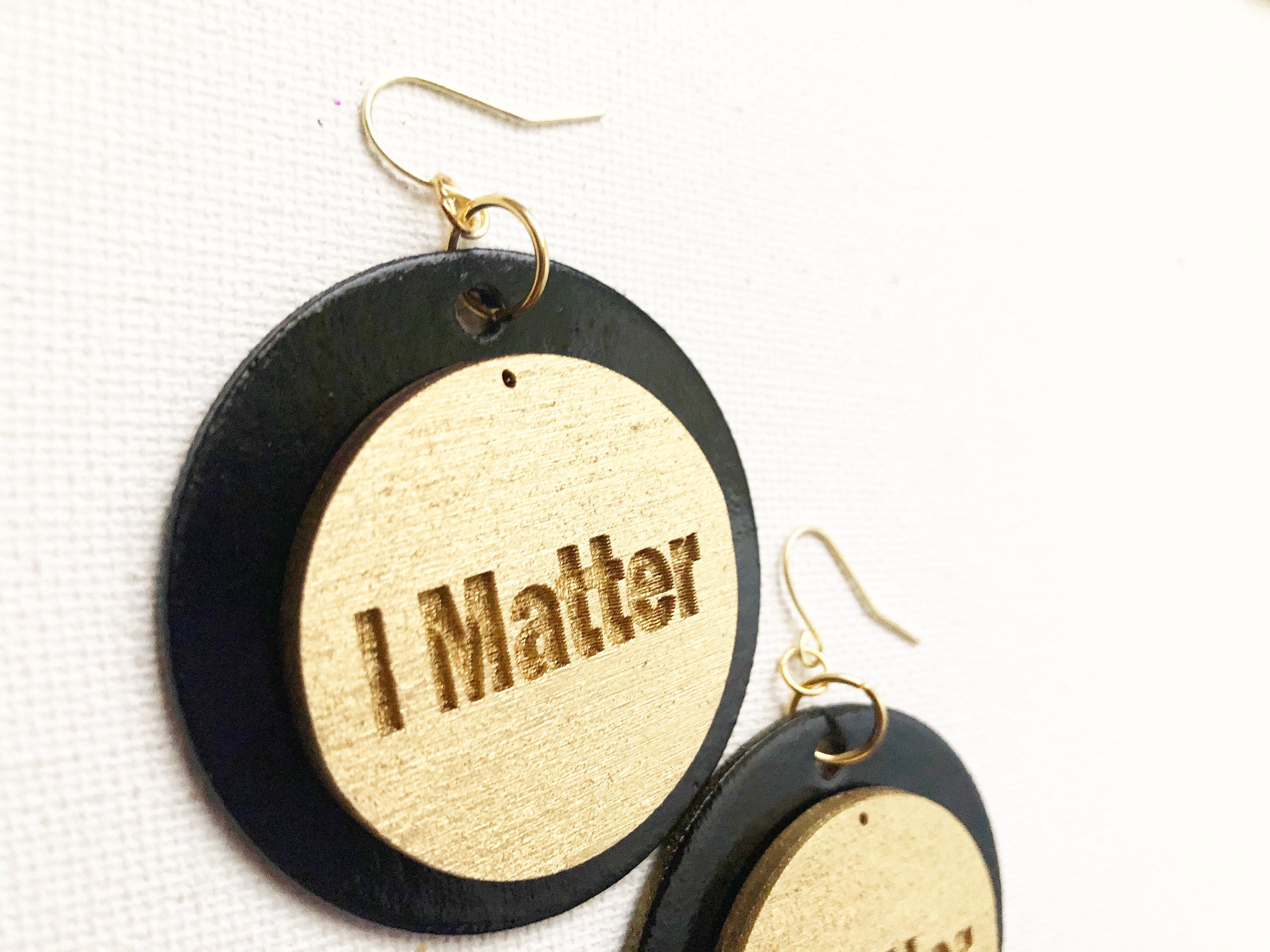 Black Wooden Hoop Earrings with Quote I Matter Etsy