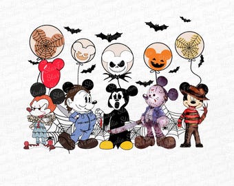Halloween Sublimation Design, Halloween Horror Friends Png, Halloween Horror Movie Killers Png, Friends Halloween Png, Mouse Cartoon Png