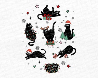 Gato Negro Navidad Svg, Navidad Gato Svg, Feliz Navidad Svg, Amantes de los Gatos, Meowy Navidad Svg, Escuadrón de Navidad, Descarga Instantánea Digital
