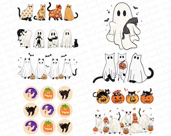 Сute Ghost Cat Bundle Png, Ghost Cat Png, Cat Lovers, Halloween Cat Png, ,Spooky Season, Funny Cat Ghost, Digital Download