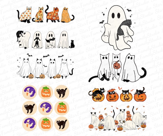 Сute Ghost Cat Bundle Png, Ghost Cat Png, Cat Lovers, Halloween Cat Png, ,Spooky Season, Funny Cat Ghost, Digital Download