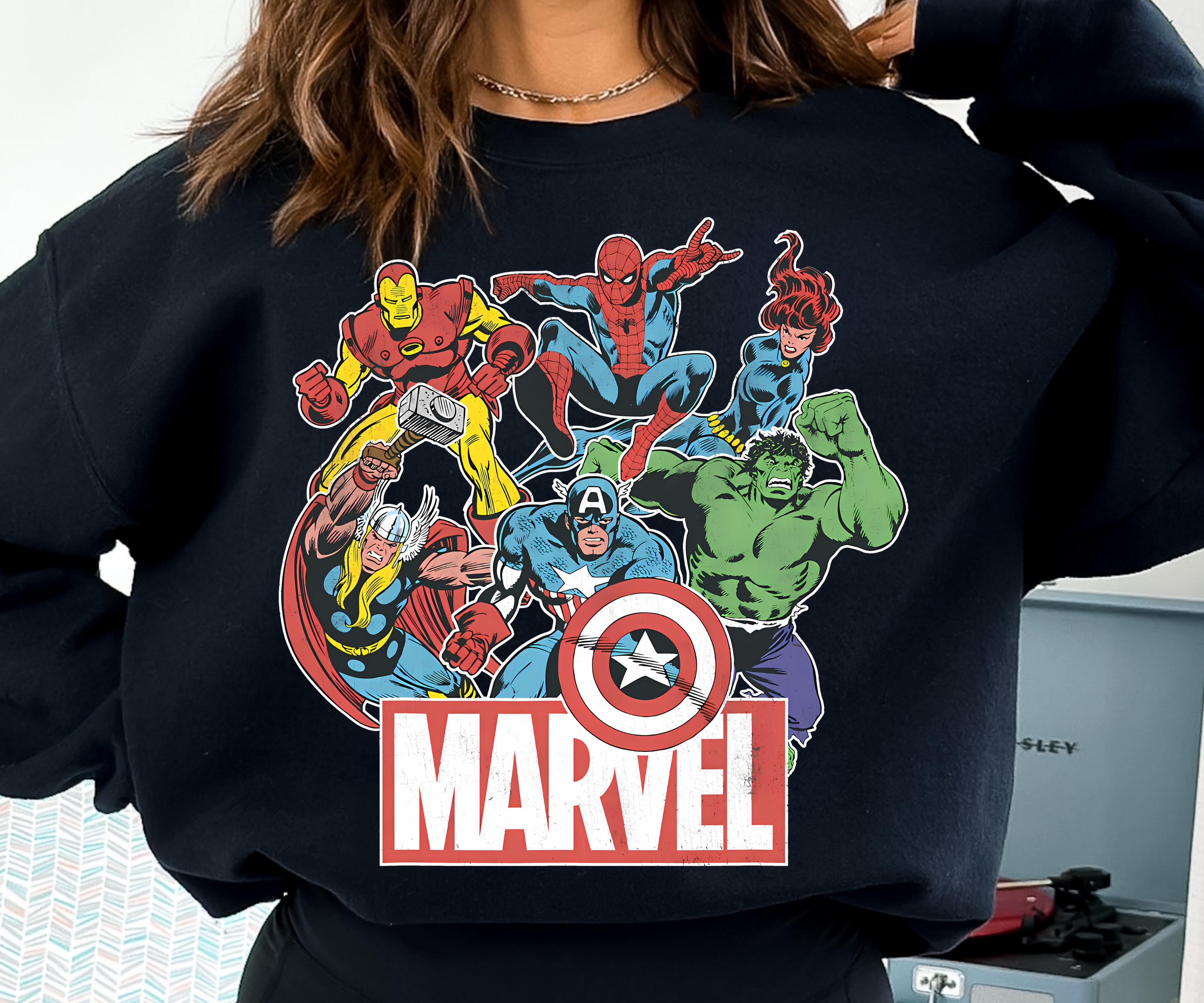Marvel Avengers Team Retro Comic Vintage Graphic Png, Disneyland Family Matching Png, Magic Kingdom Png, WDW Epcot Theme Park Png