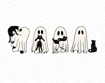 Geist und schwarze Katze SVG, süßes Halloween SVG, Boo SVG, gruselige schwarze Katze svg, lustiger Geist Clipart, Cricut- und Silhouette-Dateien