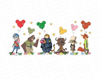 Funny Characters Squad Png for Shirts, Magic Balloons ClipArt, Mouse Balloons Png, Family Vacation Design Png for T-shirt, Digital Download