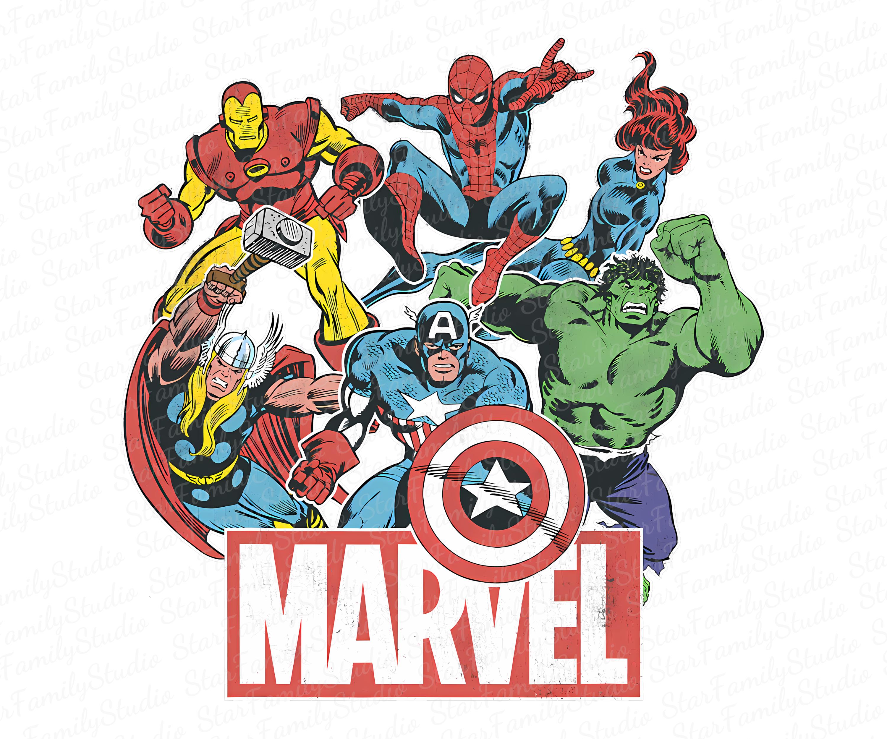 Marvel Avengers Team Retro Comic Vintage Graphic Png, Disneyland Family ...
