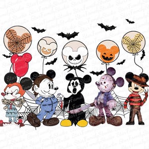 Halloween Horror Movie Killers Png, Friends Halloween Png, Halloween Sublimation Design, Halloween Horror Friends, Mouse Cartoon Png