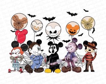 Halloween Horror Movie Killers Png, Friends Halloween Png, Halloween Sublimation Design, Halloween Horror Friends, Mouse Cartoon Png