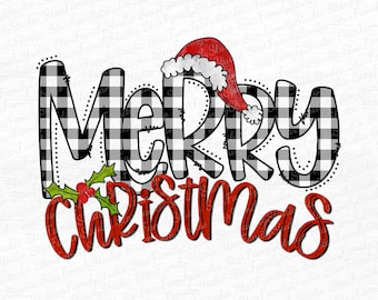 Feliz Navidad - Cuadros de búfalo en blanco y negro - Archivo PNG, Diseño de sublimación para descarga digital e impresión Invierno, Navidad