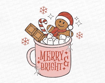 Pink Gingerbread coffee PNG, Christmas houses peppermint iced latte sweets snow cozy Sublimation design hand drawn Printable file Tshirt