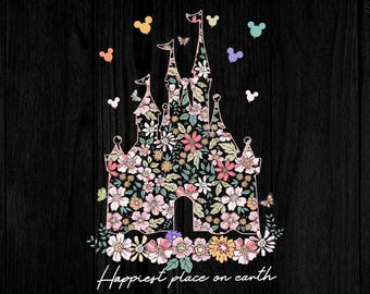 Happiest Place On Earth Png, Magical Castle Floral Png, Magic Kingdom Png, Family Vacation Png, Family Shirt Png, Vintage Kingdom Svg