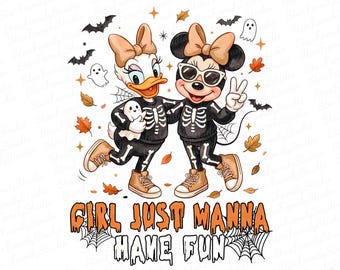 Disney Halloween Mouse Girls Png, Girl Just Wanna Have Fun Png,Mouse Skeleton Png,Not So Scary Party Png,Spooky Vibes Png,Halloween Tee Png