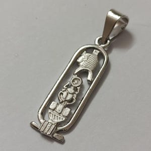 925 silver Egyptian cartouche pendant with pharaoh head and scarab design