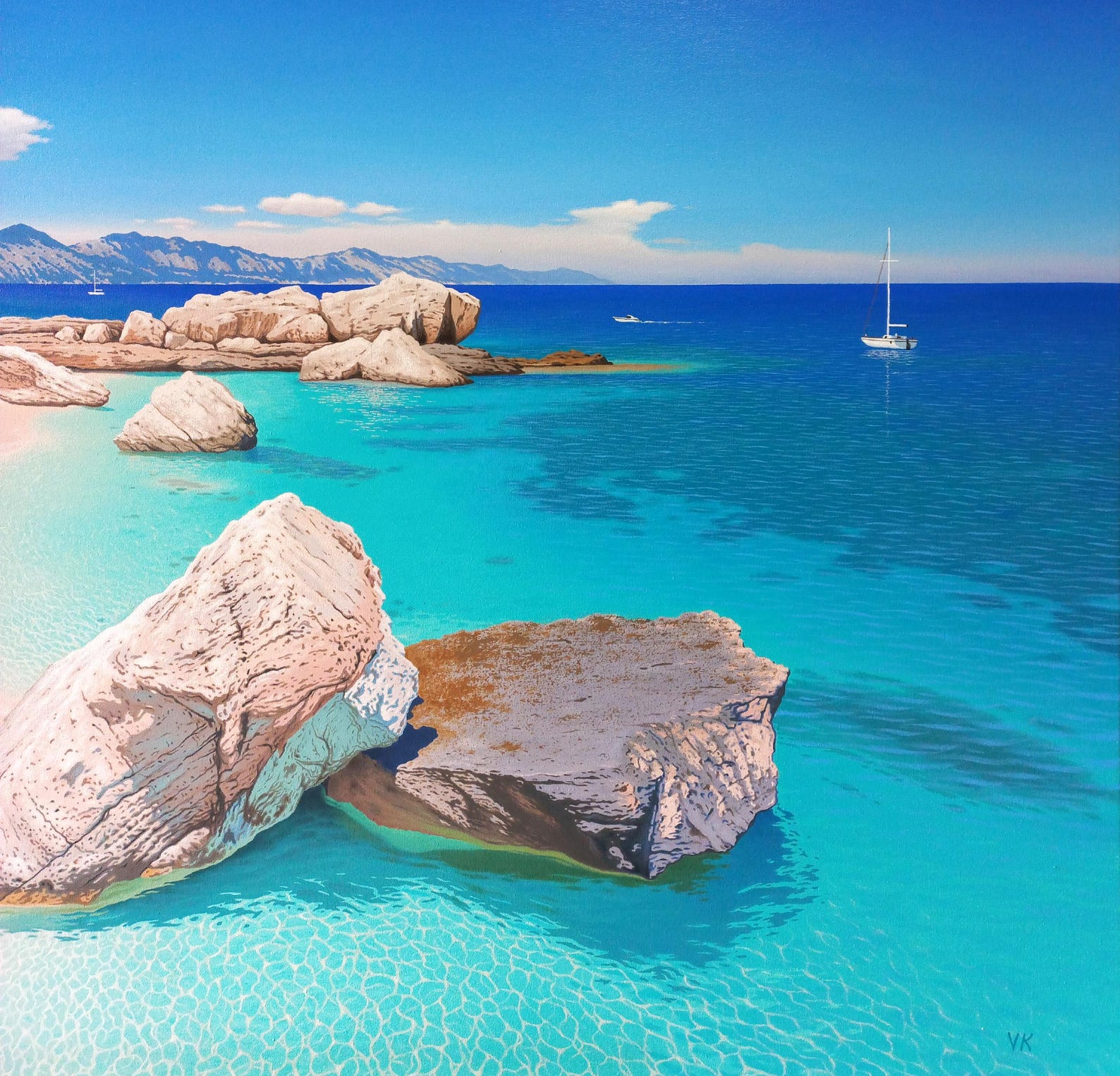 Big Seascape Oil Painting - Mediterranean Beach Painting on Canvas ...