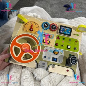 Montessori Toddler Toys - Baby Wooden Busy Board - Sensory Toys with Light Switch - Travel Toys for Educational Toddler Activities