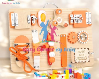 Montessori Wooden Busy Board: Sensory Travel Toy for Toddlers