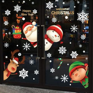 82 Stück Weihnachtsschneeflocke Fensteraufkleber für Glas, Weihnachtsaufkleber Dekorationen Urlaub Schneeflocke Weihnachtsmann Rentier Abziehbilder für Party