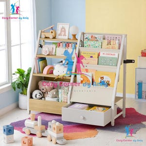Kids Bookshelf and Toy Storage - Kids Book Shelf for Kids Rooms, Toddler Bookshelf, Baby Bookcase for Nursery, Montessori Toy