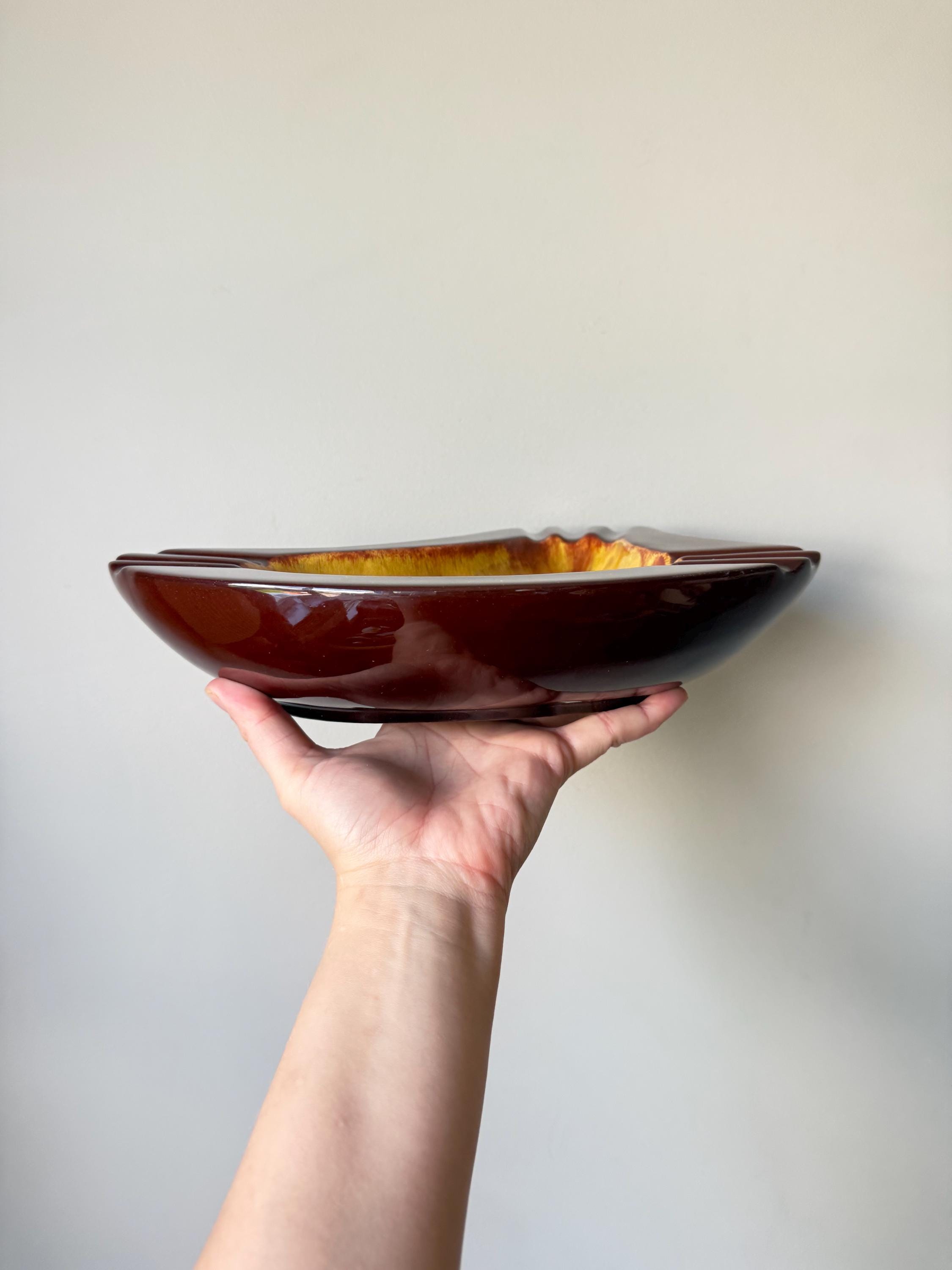 Vintage Blue Mountain Pottery Ashtray, Amber Drip Glaze MCM Decor